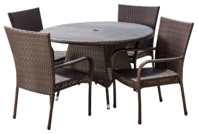 Gdf Studio 5-Piece Kory Outdoor Multibrown Wicker Dining Set - Tropical ... with regard to Designing outdoor living spaces with natural wicker furniture