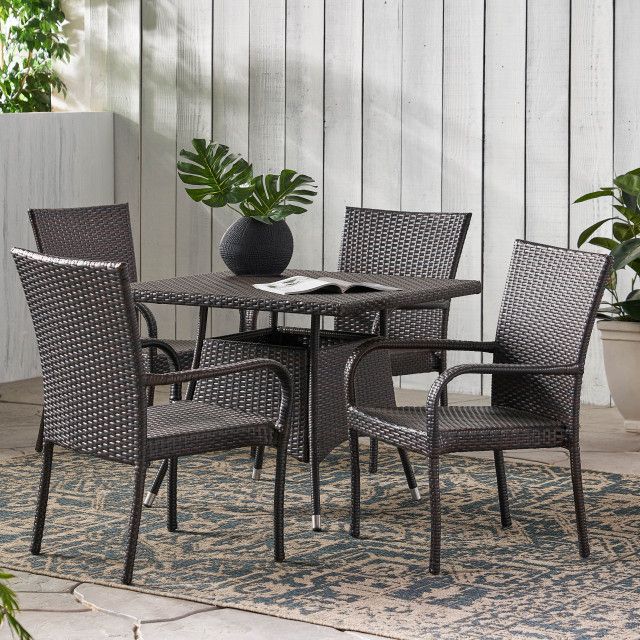 Gdf Studio 5-Piece Kory Outdoor Multibrown Wicker Square Dining Set ... pertaining to Gdf Studio 5-Piece Cyril Outdoor Wicker Square Dining Set, Gray/Light Gray