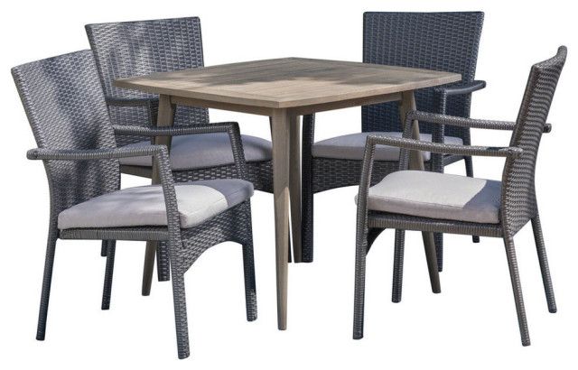 Gdf Studio 5-Piece Leah Outdoor Wood And Wicker Dining Set, Gray And ... regarding Gdf Studio 5-Piece Layna Outdoor Wood And Wicker Dining Set, Gray And Gray