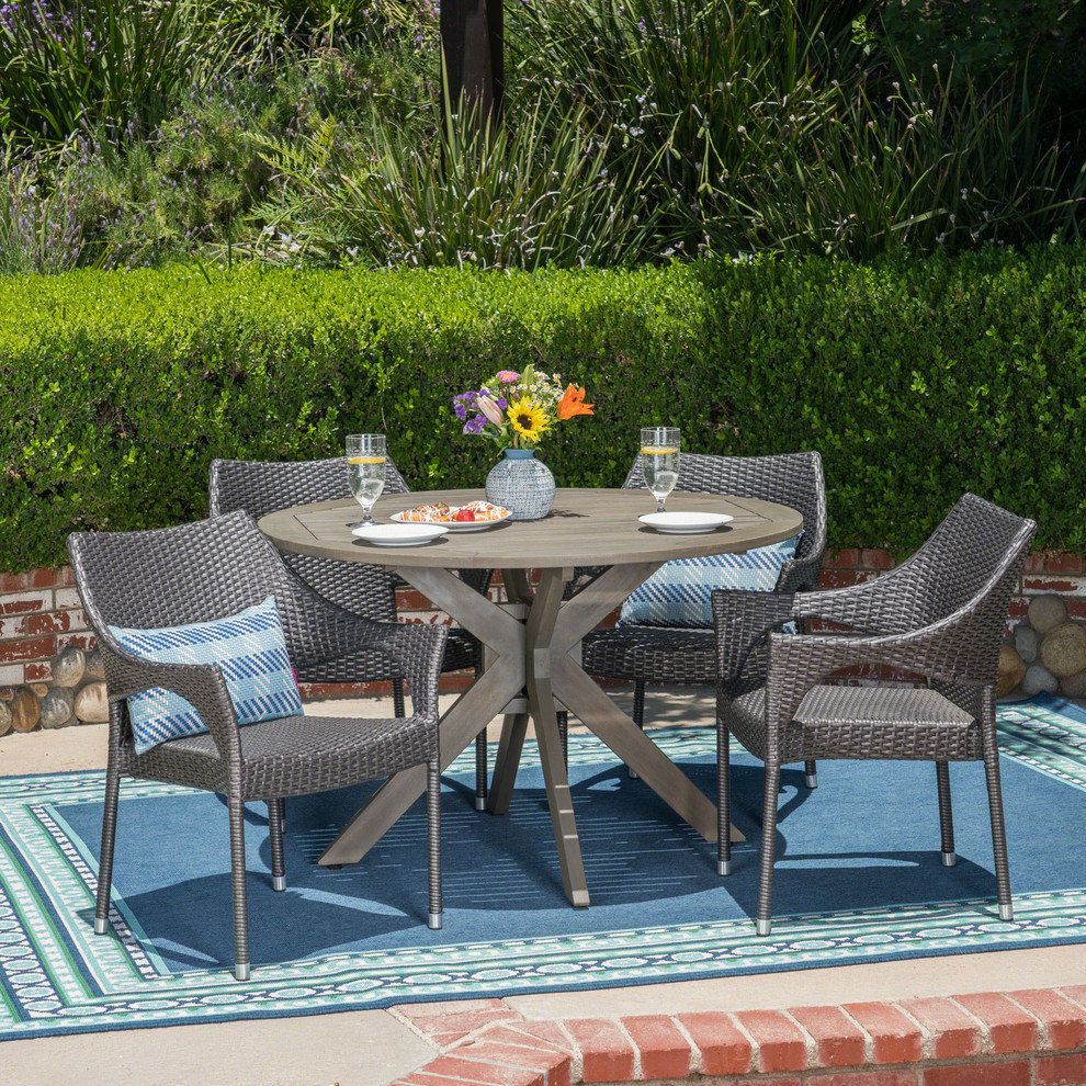 Gdf Studio 5-Piece Lina Outdoor Wood And Wicker Dining Set, Gray And ... in Expert Tips for Styling Your GDF Studio Cyril Dining Space