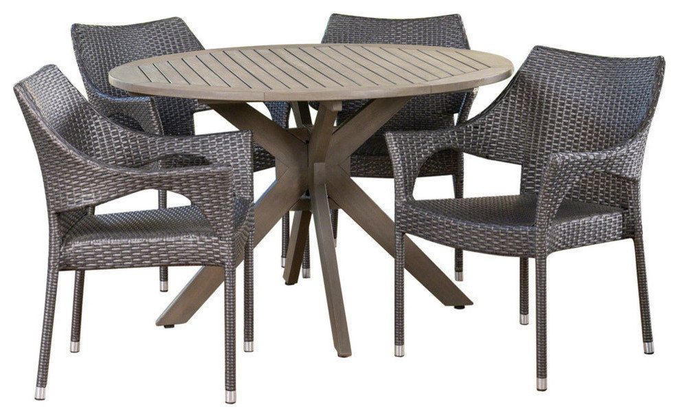 Gdf Studio 5-Piece Lina Outdoor Wood And Wicker Dining Set, Gray And ... throughout Gdf Studio 5-Piece Layna Outdoor Wood And Wicker Dining Set, Gray And Gray