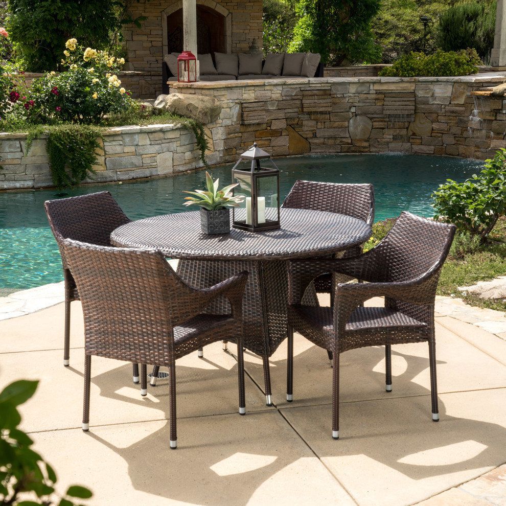Gdf Studio 5-Piece Lorelei Outdoor Multibrown Wicker Dining Set ... for Understanding the craftsmanship behind modern wicker dining sets