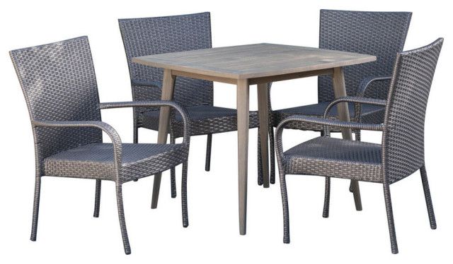 Gdf Studio 5-Piece Murphy Outdoor Wood And Wicker Dining Set, Gray And ... regarding Building durable outdoor dining areas with quality materials
