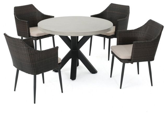 Gdf Studio 5-Piece Nelson Outdoor Concrete Table Cushions Wicker Dining ... inside Understanding the durability and weather resistance of concrete table sets