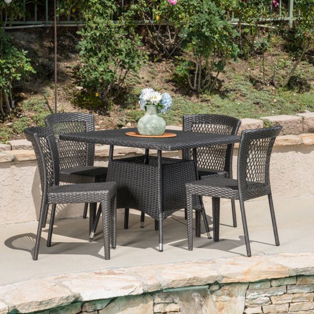 Gdf Studio 5-Piece Palmer Outdoor Wicker Dining Set, Gray - Tropical ... for Creating functional outdoor dining areas with modern square sets