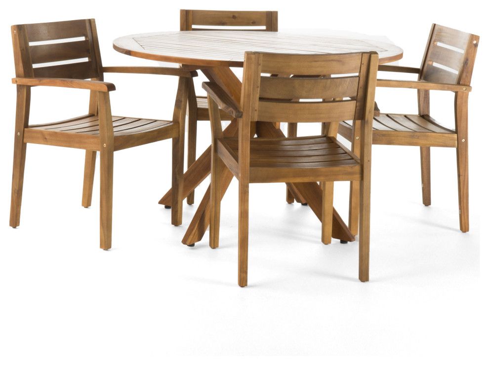 Gdf Studio 5-Piece Stanford Outdoor Acacia Wood Dining Set ... throughout From Unboxing to Entertaining A Guide to Your Jenson Outdoor Dining Set
