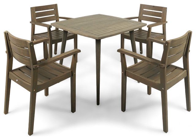 Gdf Studio 5-Piece Zack Outdoor Wood Dining Set With Straight Legged ... pertaining to Gdf Studio 5-Piece Zack Outdoor Wood Dining Set With Straight Legged Table, Teak
