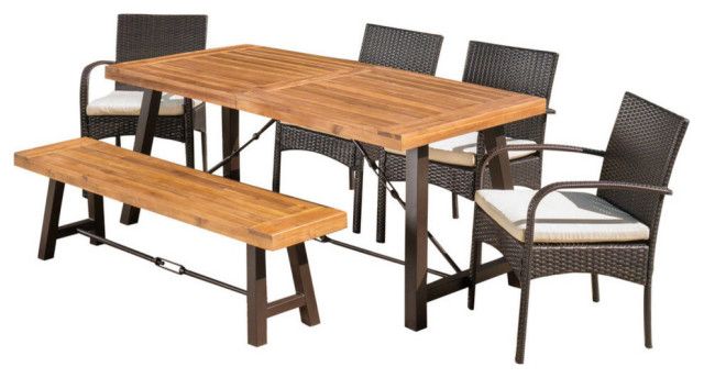 Gdf Studio 6-Piece Belen Outdoor Teak Acacia Wood Dining Set With ... inside Gdf Studio 6-Piece Belen Outdoor Teak Acacia Wood Dining Set With Dining Chairs