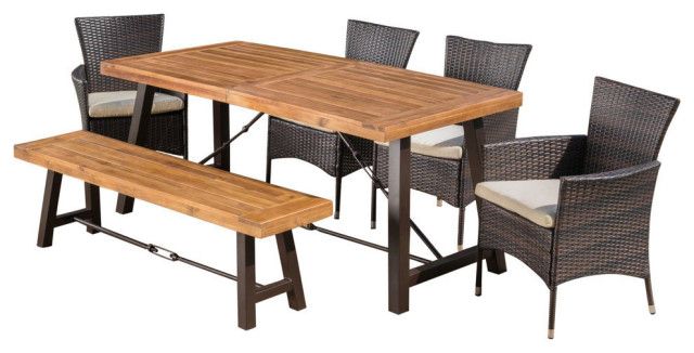Gdf Studio 6-Piece Jenine Outdoor Teak Finished Acacia Wood Dining Set ... with Understanding the Durability of Teak and Acacia in Outdoor Dining Furniture