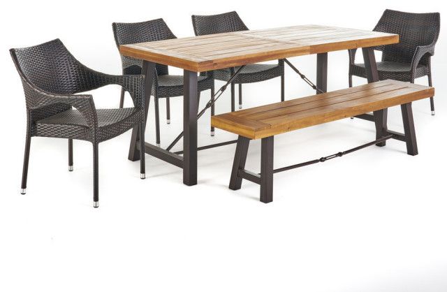 Gdf Studio 6-Piece Montenegro Outdoor Teak Finished Acacia Wood Dining ... intended for Gdf Studio 6-Piece Montenegro Outdoor Teak Finished Acacia Wood Dining Set