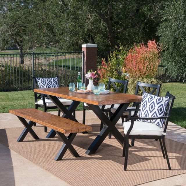 Gdf Studio 6-Piece Sebastian Outdoor Aluminum Dining Set With Concrete ... regarding Gdf Studio 6-Piece Owenburg Outdoor Aluminum Dining Set, Gray/Gray
