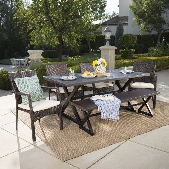 Gdf Studio 6-Piece Tripoli Outdoor Aluminum Dining Set - Tropical ... pertaining to Unpacking the GDF Studio 7-Piece Outdoor Dining Set Your Guide to Style and Comfort