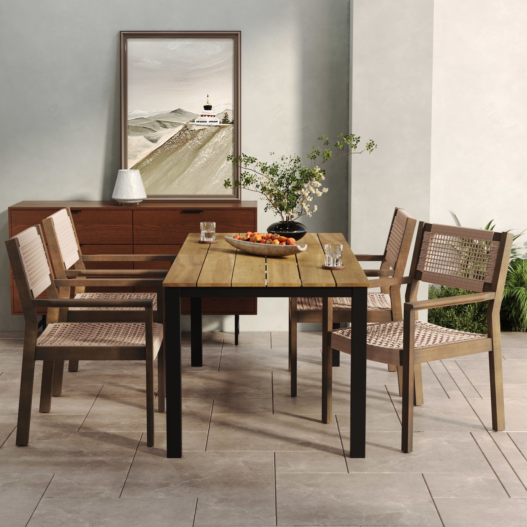 Gdf Studio 7-Piece Acacia Wood Outdoor Dining Set With Rope Chairs And ... pertaining to Creating Comfortable Outdoor Dining Areas with the GDF Studio Laurel Collection