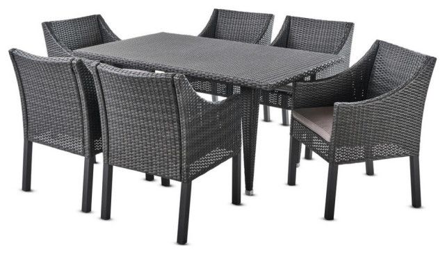 Gdf Studio 7-Piece Alanna Outdoor Gray Wicker Dining Set With Cushion ... with regard to Gdf Studio 7-Piece Graywood Outdoor Wicker Dining Set, Gray/Black