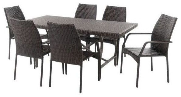 Gdf Studio 7-Piece Alexi Outdoor Multibrown Wicker Dining Set ... with Gdf Studio 7-Piece Lancaster Outdoor Wicker Dining With Cushions Set