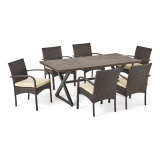 Gdf Studio 7-Piece Ashwood Outdoor Brown Aluminum Dining Set With ... inside A Closer Look at the Buster Outdoor Dining Set's Durability and Style