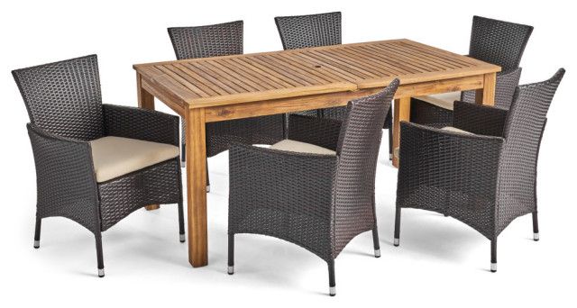 Gdf Studio 7-Piece Austin Outdoor Wood/Wicker Expandable Dining Set ... with regard to Designing outdoor living spaces with durable wicker dining sets