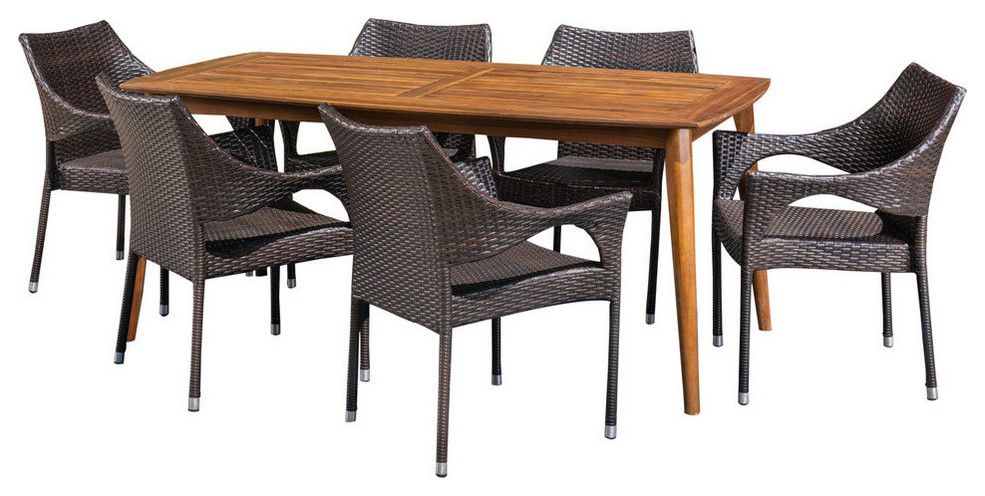 Gdf Studio 7-Piece Ben Outdoor Wicker Dining Set With Acacia Dining ... with regard to Understanding the Durability and Comfort of Aluminum Outdoor Dining Sets