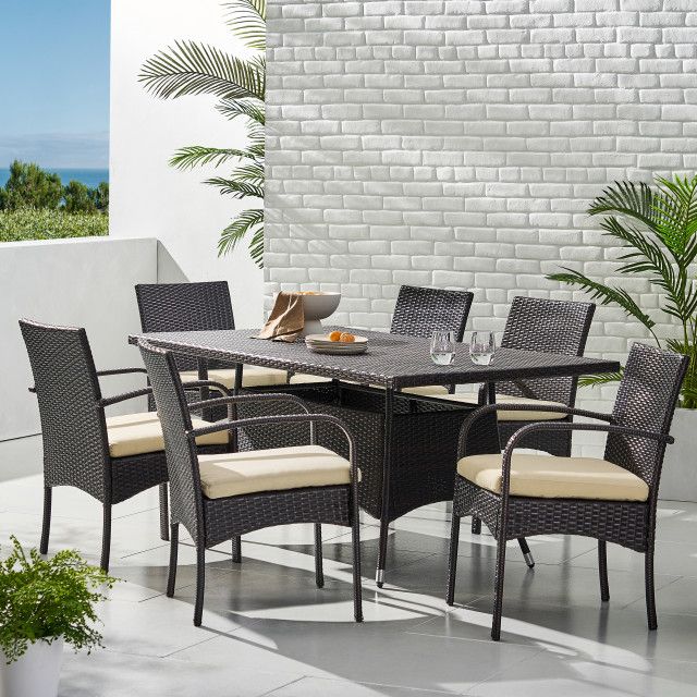 Gdf Studio 7-Piece Carmela Outdoor Multibrown Pe Wicker Long Dining Set ... for Gdf Studio 7-Piece Carmela Outdoor Multibrown Pe Wicker Long Dining Set