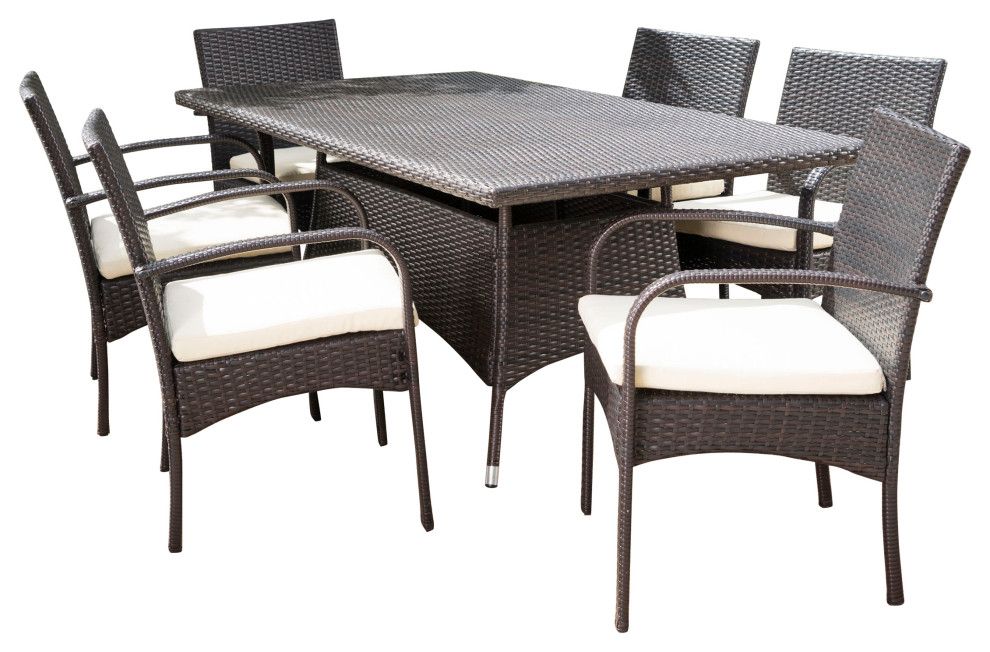 Gdf Studio 7-Piece Carmela Outdoor Multibrown Pe Wicker Long Dining Set ... inside Gdf Studio 7-Piece Costa Multi-Brown Pe Wicker Outdoor Dining Set