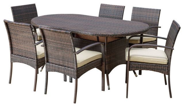 Gdf Studio 7-Piece Carmela Outdoor Multibrown Pe Wicker Long Dining Set ... with Maintaining weather-resistant wicker for extended lifespan