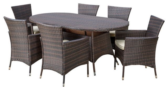 Gdf Studio 7-Piece Clementine Outdoor Multibrown Wicker Long Dining Set ... for The Practical Benefits of Choosing Wicker Over Traditional Outdoor Dining Sets