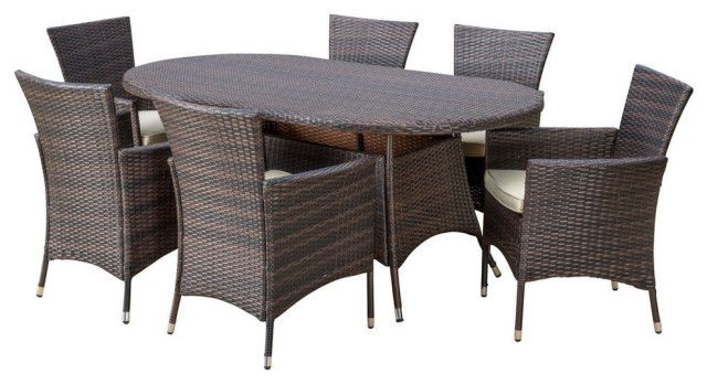 Gdf Studio 7-Piece Clementine Outdoor Multibrown Wicker Long Dining Set ... intended for Creating Comfortable Outdoor Entertainment Areas with GDF Studio Furniture
