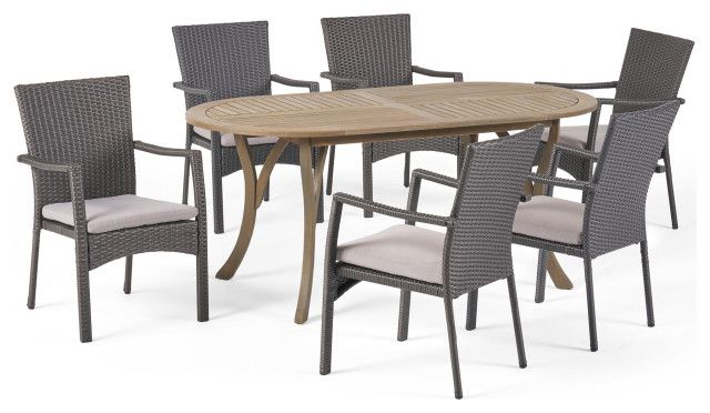 Gdf Studio 7-Piece Dallas Outdoor Wood And Wicker Dining Set, Gray/Gray ... within Elevating Outdoor Living The GDF Studio Louise Set