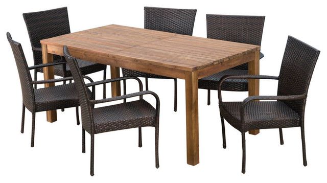 Gdf Studio 7-Piece Delilah Outdoor Dining Set With Wood Expandable ... for A Guide to Styling Your Outdoor Space with the Justin Wood and Metal Dining Set