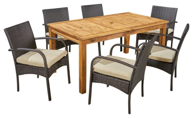 Gdf Studio 7-Piece Elis Outdoor Wood And Wicker Expandable Dining Set ... inside Gdf Studio 7-Piece Costa Multi-Brown Pe Wicker Outdoor Dining Set
