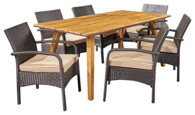 Gdf Studio 7-Piece Elizabeth Outdoor Acacia Wood Dining Set With Wicker ... with Why the George Outdoor Acacia Wood Dining Set is a Smart Choice for Your Garden
