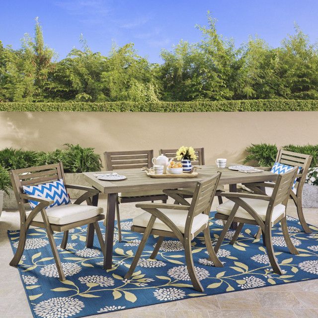 Gdf Studio 7-Piece George Outdoor Acacia Wood Dining Set, Gray Finish ... throughout Why the George Outdoor Acacia Wood Dining Set is a Smart Choice for Your Garden