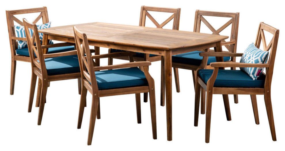 Gdf Studio 7-Piece Harvey Outdoor Acacia Wood Dining Set, Teak Finish ... inside A Guide to Styling Your Outdoor Space with the Justin Wood and Metal Dining Set