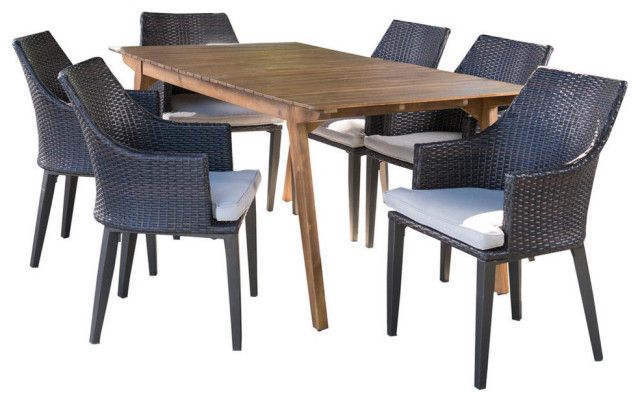 Gdf Studio 7-Piece Hestor Outdoor Teak Finished Acacia Wood Rectangular ... inside Gdf Studio 7-Piece Justin Outdoor Acacia Wood Dining Set, Teak/Rustic Metal/Blue