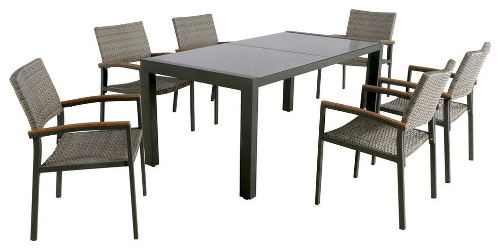 Gdf Studio 7-Piece Jamine Outdoor Aluminum And Wicker Dining Set With ... within Gdf Studio 7-Piece Ashwood Outdoor Brown Aluminum Dining Set With Chairs