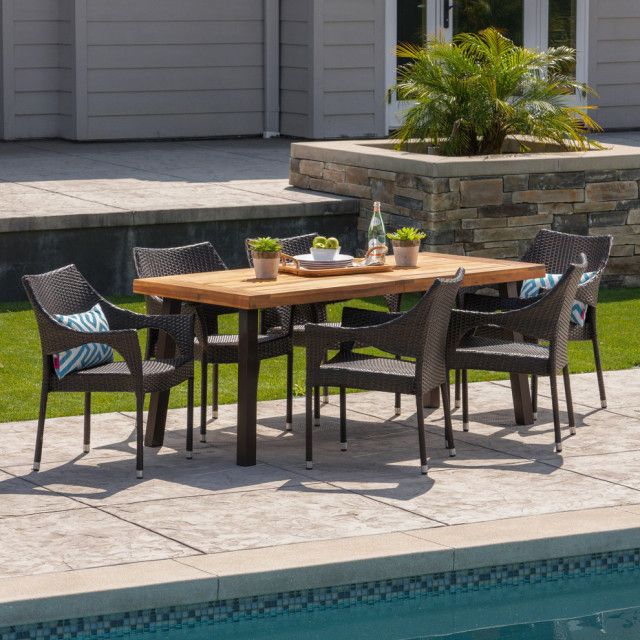 Gdf Studio 7-Piece Jerome Outdoor Acacia Wood/Wicker Dining Set ... in Why GDF Studio's Denmark Set is a Benchmarking Example in Outdoor Furniture