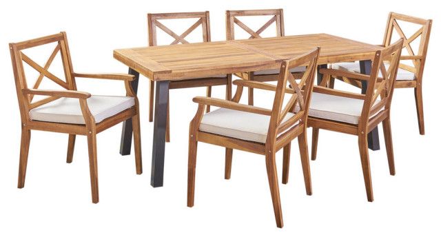 Gdf Studio 7-Piece Justin Outdoor Wood Dining Set - Transitional ... throughout Understanding the appeal of acacia wood in outdoor furniture