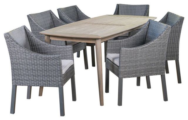 Gdf Studio 7-Piece Kerk Outdoor Wood And Wicker Dining Set, Gray And ... within The art of mixing indoor and outdoor furniture aesthetics