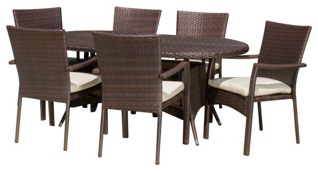 Gdf Studio 7-Piece Lancaster Outdoor Wicker Dining With Cushions Set ... intended for Transforming Patios into Entertaining Zones with Wicker Furniture
