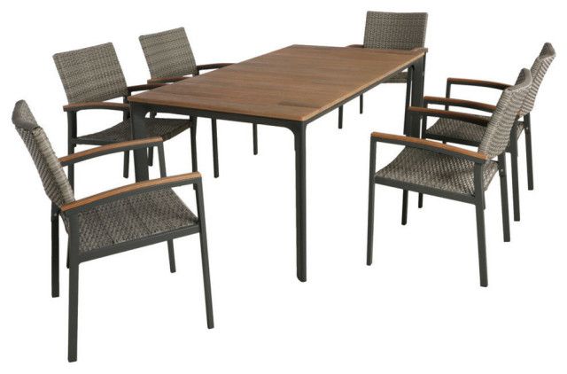 Gdf Studio 7-Piece Lance Outdoor Dining Set With Wood Top, Natural /Gray - Tropical - Outdoor ... with Gdf Studio 7-Piece Gene Outdoor Dining Set With Wood Top, Natural /Gray