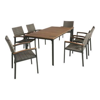 Gdf Studio 7-Piece Lance Outdoor Dining Set With Wood Top, Natural ... pertaining to Gdf Studio 7-Piece Buster Outdoor Aluminum And Mesh Dining Set With Wood Top, Natural/Gray
