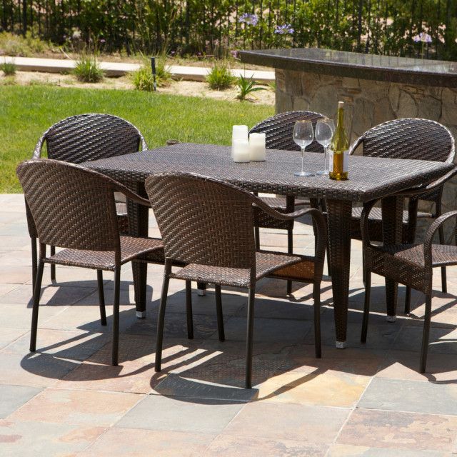 Gdf Studio 7-Piece Livingston Outdoor Wicker Dining Set - Tropical ... inside Gdf Studio 7-Piece Carmela Outdoor Multibrown Pe Wicker Long Dining Set
