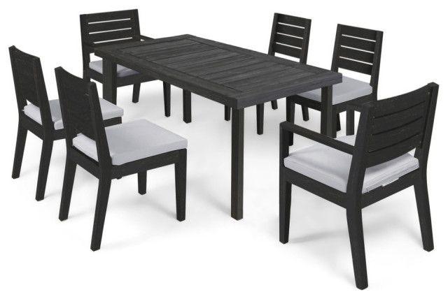 Gdf Studio 7-Piece Maddox Outdoor 6-Seater Acacia Wood Expandable Dining Set - Transitional ... in Gdf Studio Maddox Outdoor 8-Seater Acacia Wood Expandable Dining Set, Sandblast Dark Gray/Dark Gray