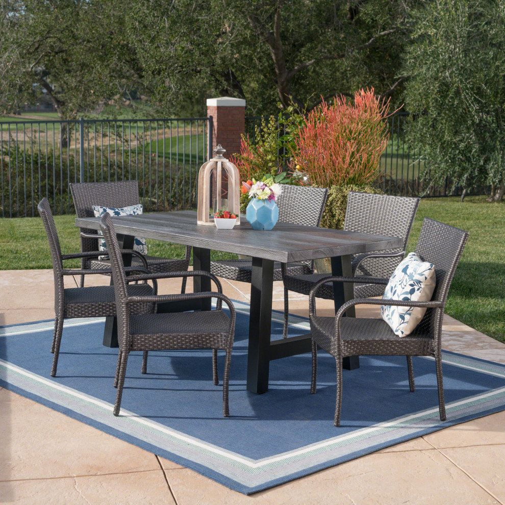 Gdf Studio 7-Piece Michaela Outdoor Stacking Gray Wicker And Concrete ... within The art of creating functional outdoor dining experiences with modern aluminum sets