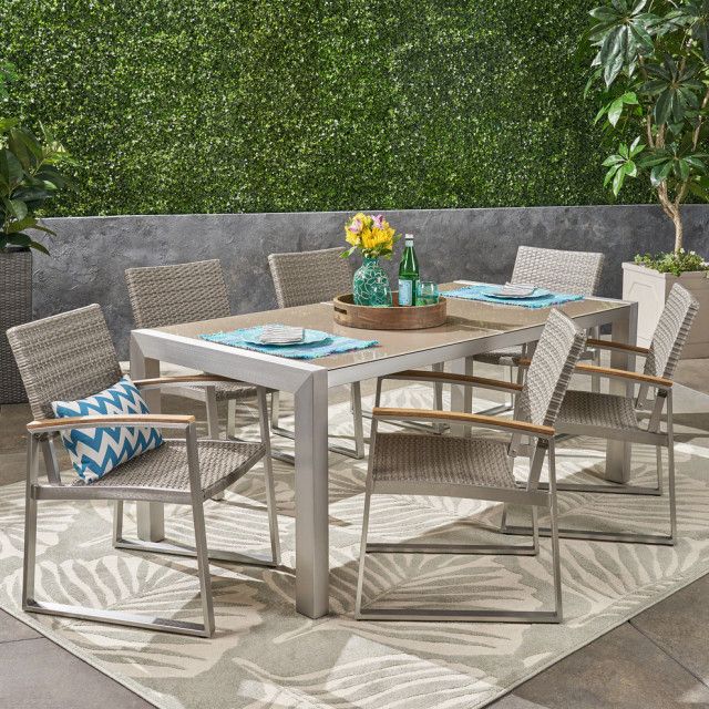 Gdf Studio 7-Piece Moore Outdoor Aluminum And Wicker Dining Set With ... throughout Gdf Studio 7-Piece Alania Outdoor Aluminum Dining Set With Wicker Dining Chairs