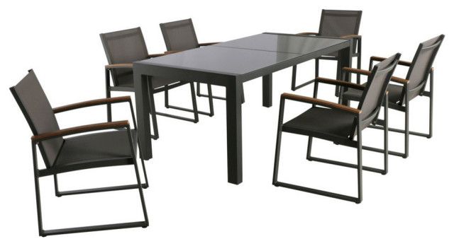 Gdf Studio 7-Piece Moore Outdoor Dining Set With Glass Table Top ... with Gdf Studio 7-Piece Gene Outdoor Dining Set With Wood Top, Natural /Gray
