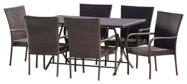Gdf Studio 7-Piece Nina Outdoor Multi-Brown Wicker Dining Set ... inside Gdf Studio 7-Piece Alania Outdoor Aluminum Dining Set With Wicker Dining Chairs