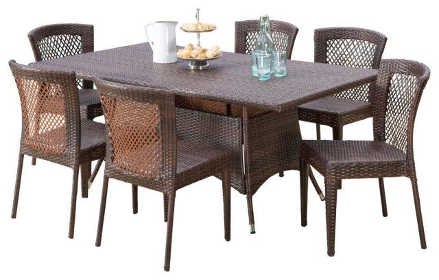 Gdf Studio 7-Piece Perry Outdoor Multibrown Wicker Dining Set ... inside Gdf Studio 7-Piece Costa Multi-Brown Pe Wicker Outdoor Dining Set