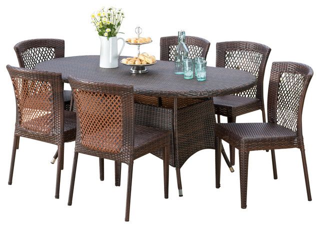 Gdf Studio 7-Piece Perry Outdoor Multibrown Wicker Round Dining Set ... pertaining to Gdf Studio 7-Piece Kory Outdoor Multibrown Wicker Round Dining Set