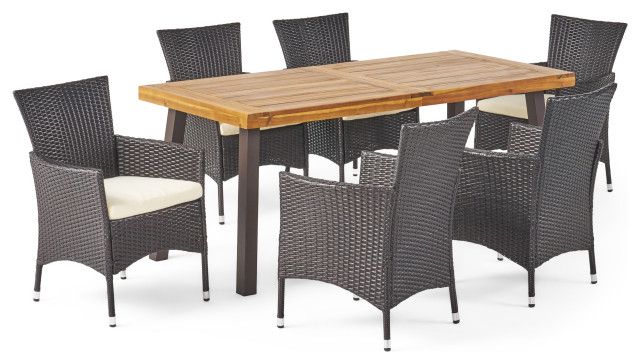 Gdf Studio 7-Piece Randy Outdoor Acacia Wood/Wicker Dining Set With ... within Gdf Studio 7-Piece Sebastian Wicker And Wood Dining Set